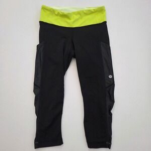 Lululemon Chase Me Crops Black Green Athletic Leggings Womens Size 2‎